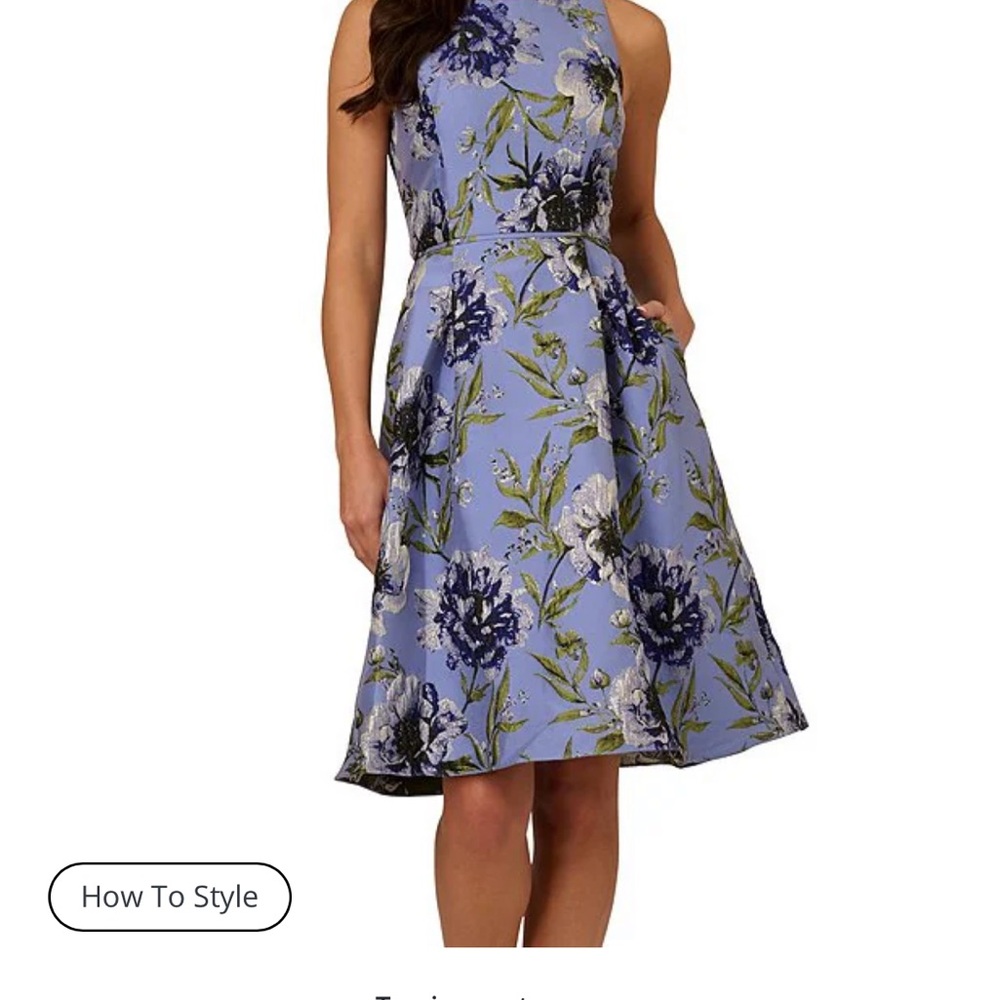 Adrianna Papell Blue Floral Midi Dress